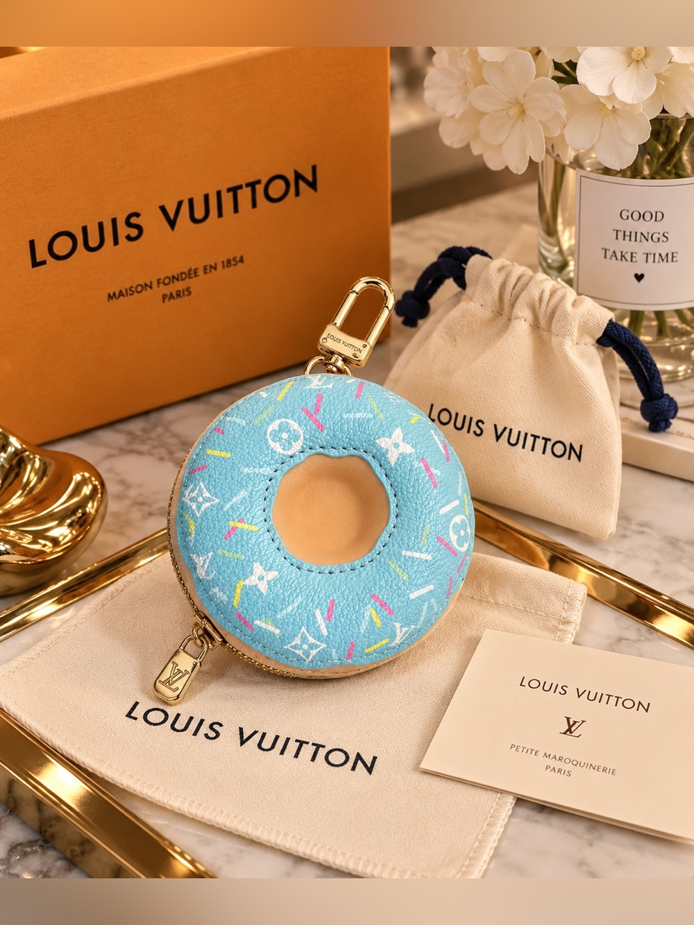 Blue Donut Keychain Coin Pouch